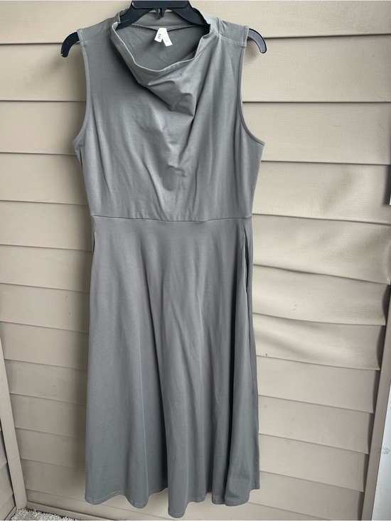 Pact Dresses & Skirts - Pact Organic Cotton Gray Sleeveless Mock Neck Fit Flare Midi Dress Womens L